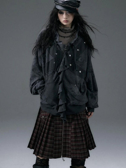 Punk Aesthetic Loose Fleece Peplum Hoodie Coat