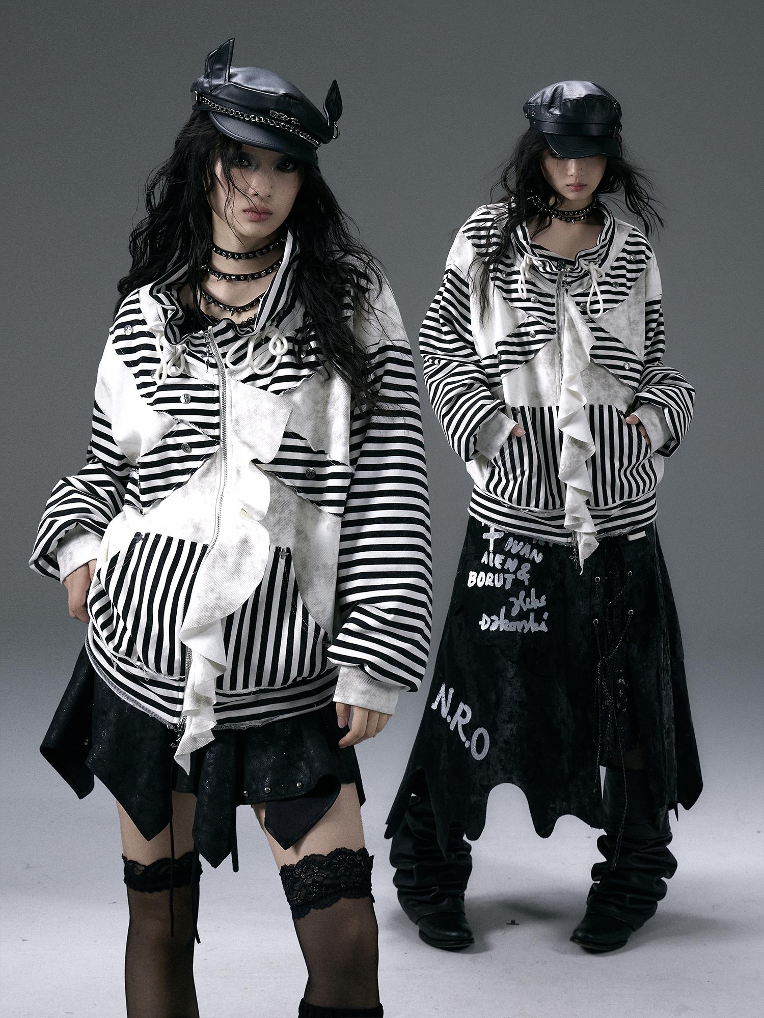 Punk Aesthetic Loose Fleece Peplum Hoodie Coat