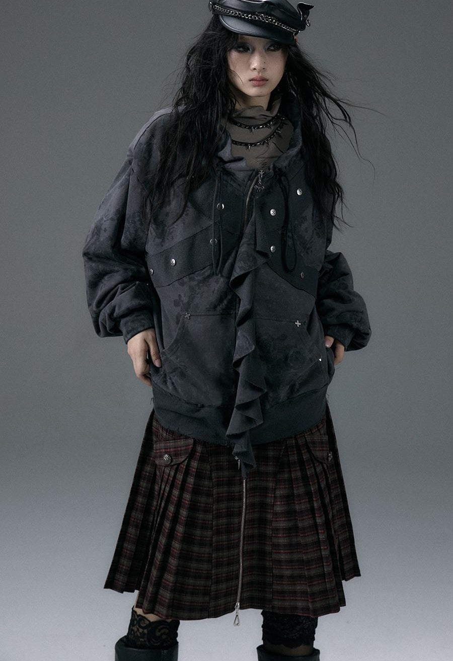 Punk Aesthetic Loose Fleece Peplum Hoodie Coat