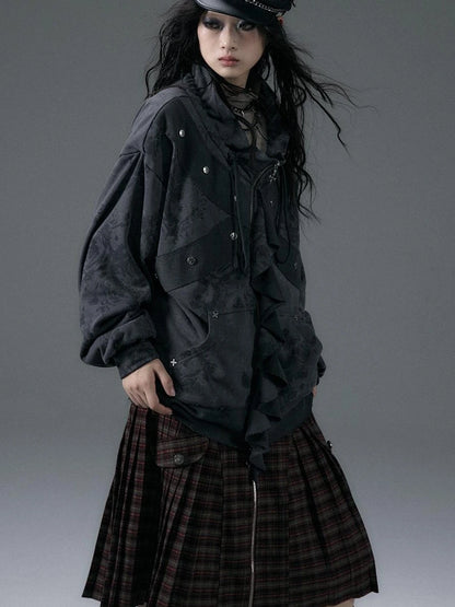 Punk Aesthetic Loose Fleece Peplum Hoodie Coat