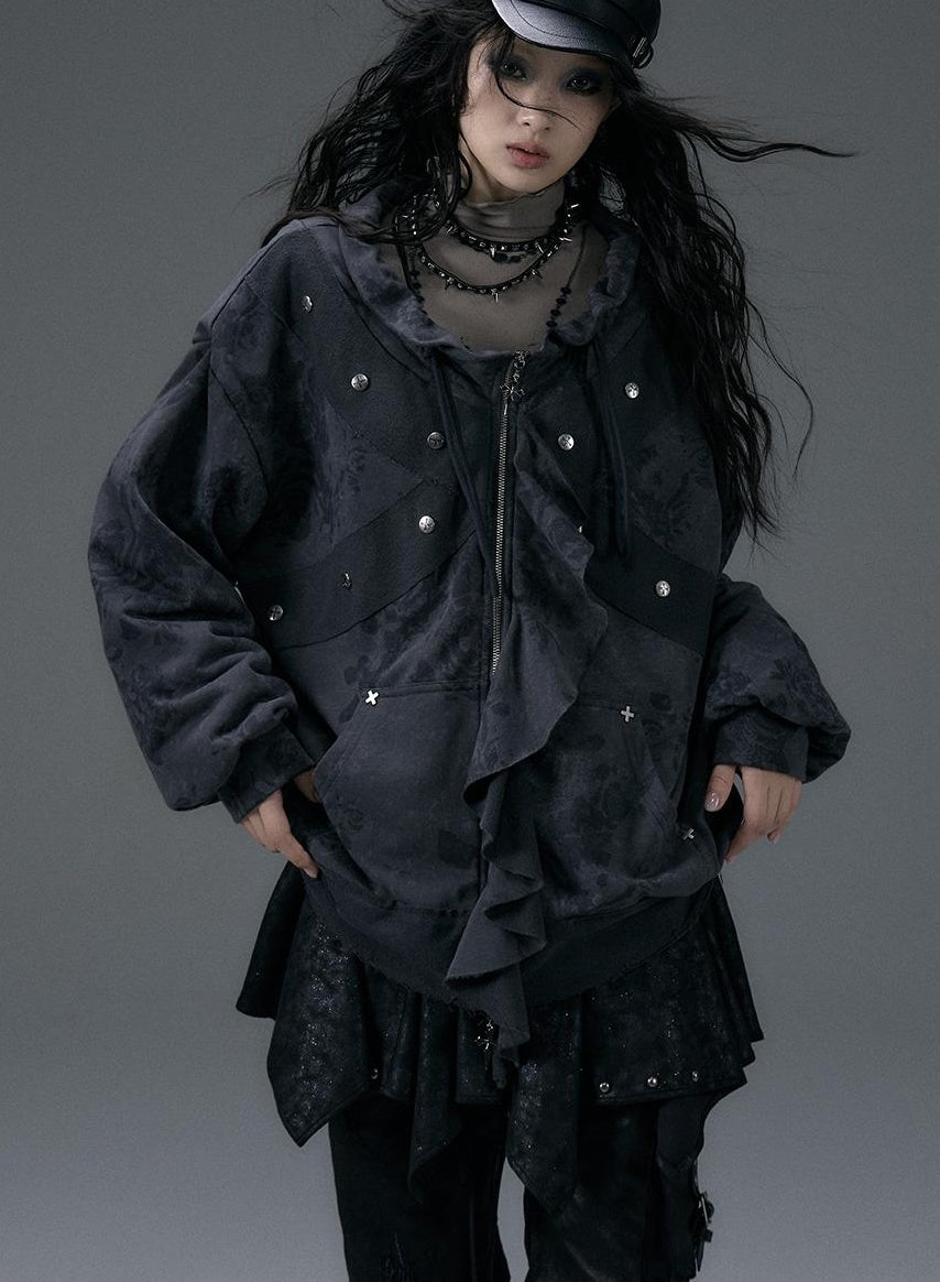 Punk Aesthetic Loose Fleece Peplum Hoodie Coat