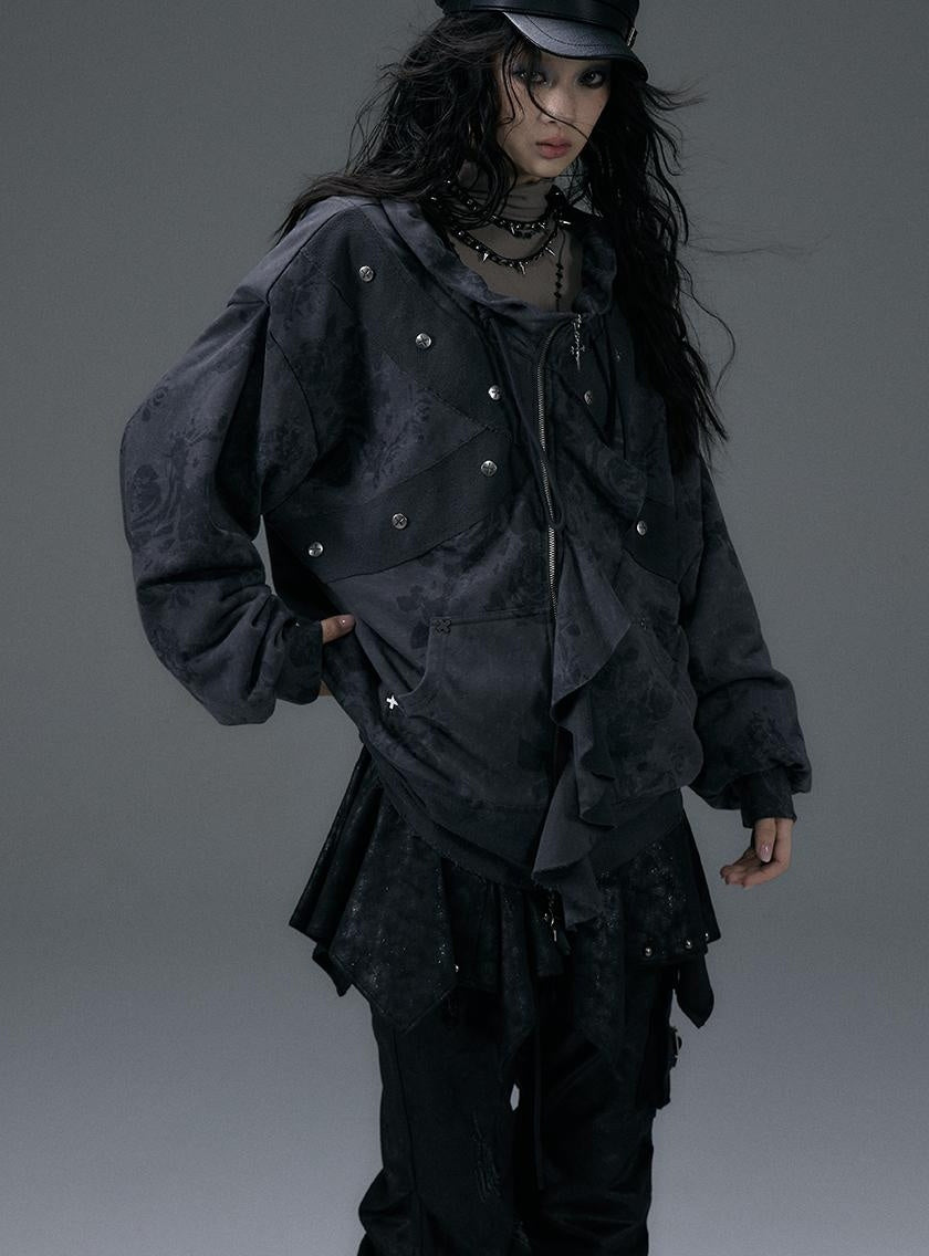 Punk Aesthetic Loose Fleece Peplum Hoodie Coat