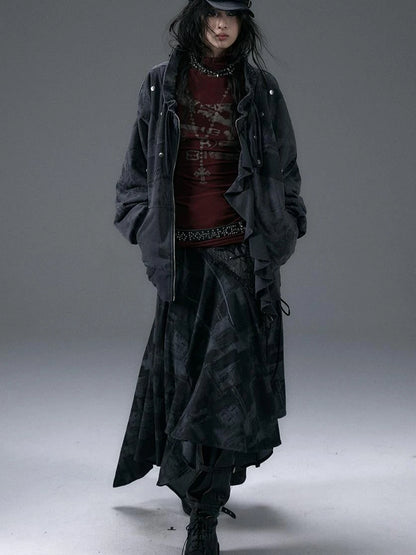 Punk Aesthetic Loose Fleece Peplum Hoodie Coat