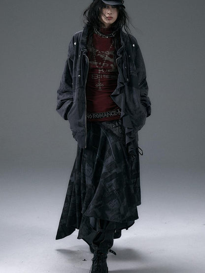 Punk Aesthetic Loose Fleece Peplum Hoodie Coat