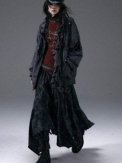 Punk Aesthetic Loose Fleece Peplum Hoodie Coat