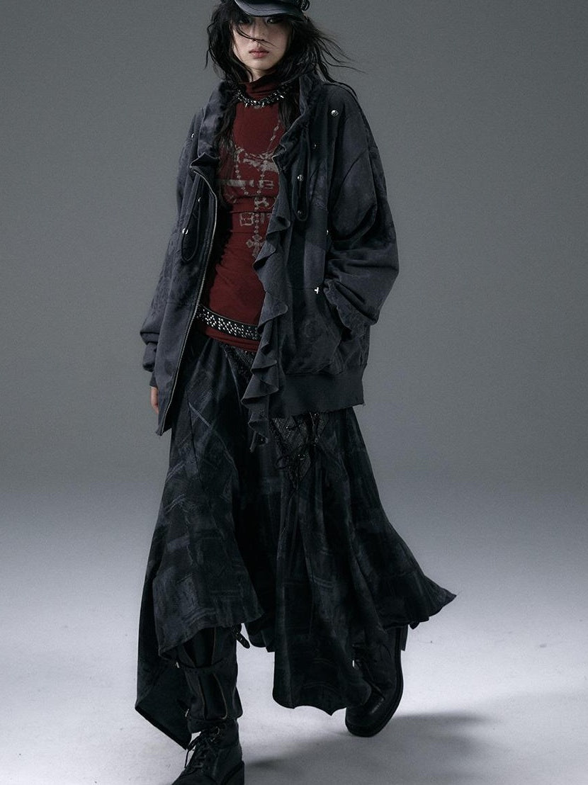Punk Aesthetic Loose Fleece Peplum Hoodie Coat