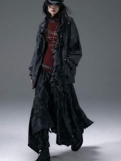 Punk Aesthetic Loose Fleece Peplum Hoodie Coat