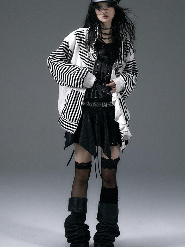 Punk Aesthetic Loose Fleece Peplum Hoodie Coat