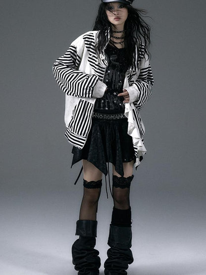 Punk Aesthetic Loose Fleece Peplum Hoodie Coat