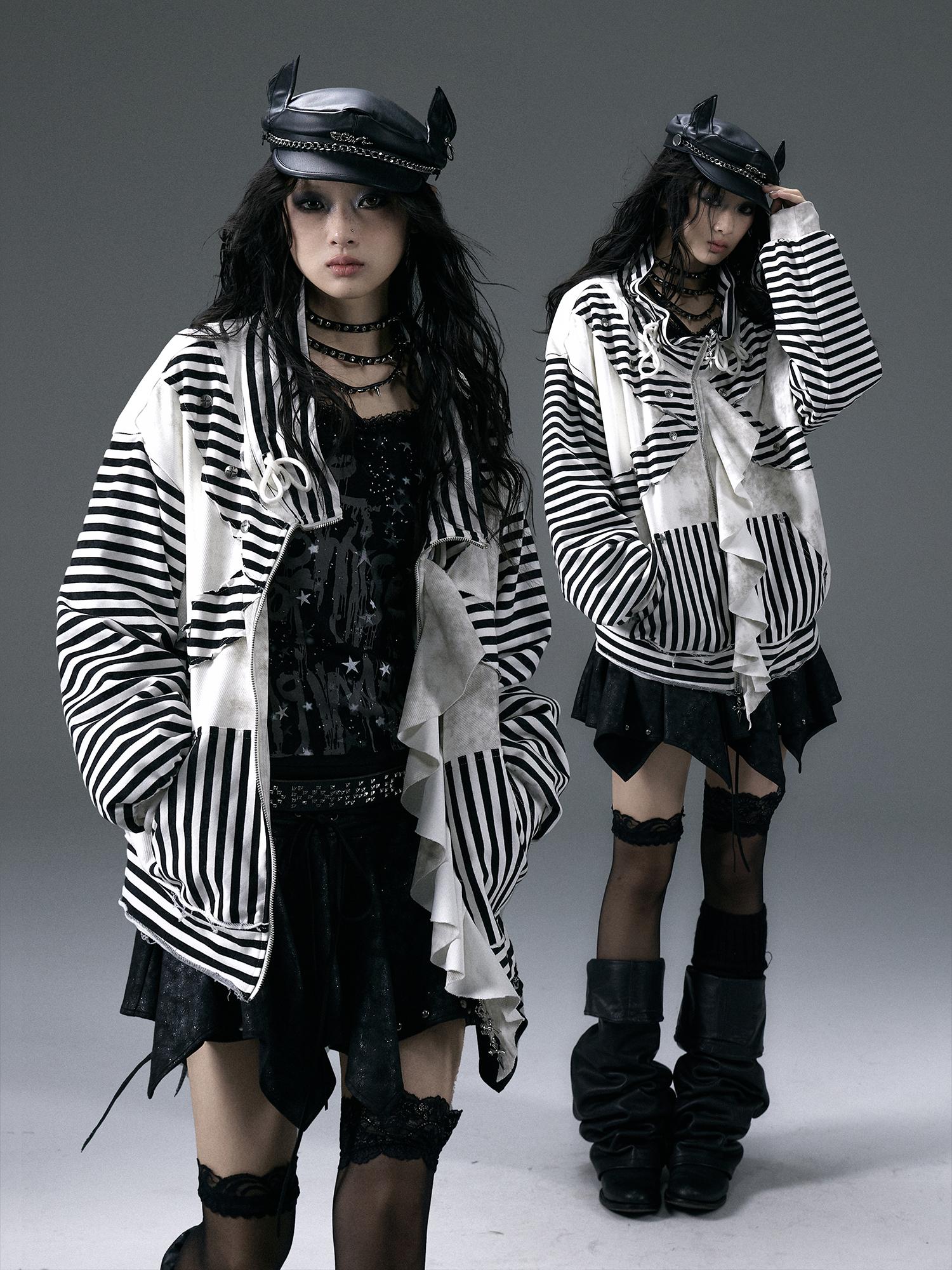 Punk Aesthetic Loose Fleece Peplum Hoodie Coat