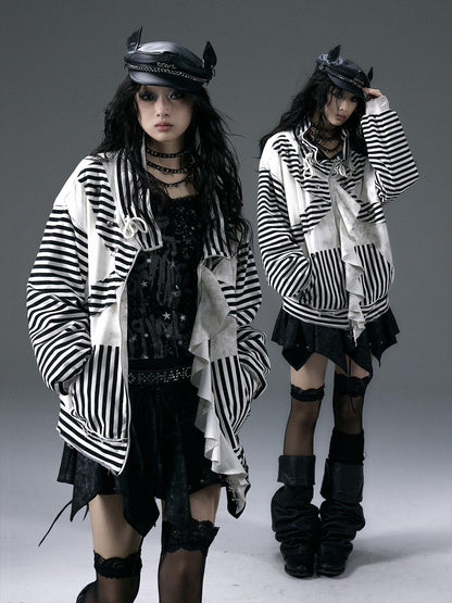 Punk Aesthetic Loose Fleece Peplum Hoodie Coat