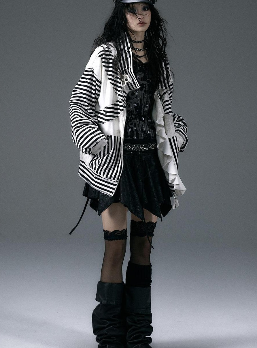 Punk Aesthetic Loose Fleece Peplum Hoodie Coat
