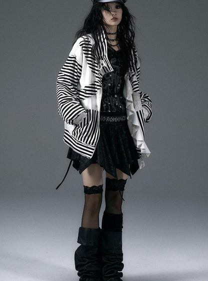 Punk Aesthetic Loose Fleece Peplum Hoodie Coat