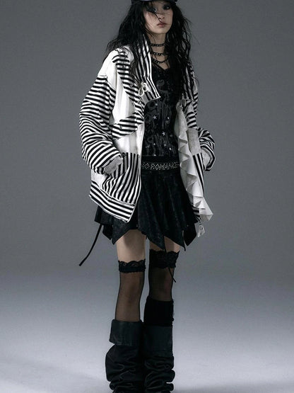 Punk Aesthetic Loose Fleece Peplum Hoodie Coat