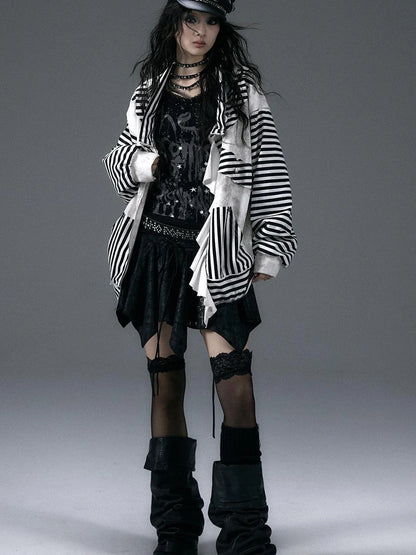 Punk Aesthetic Loose Fleece Peplum Hoodie Coat