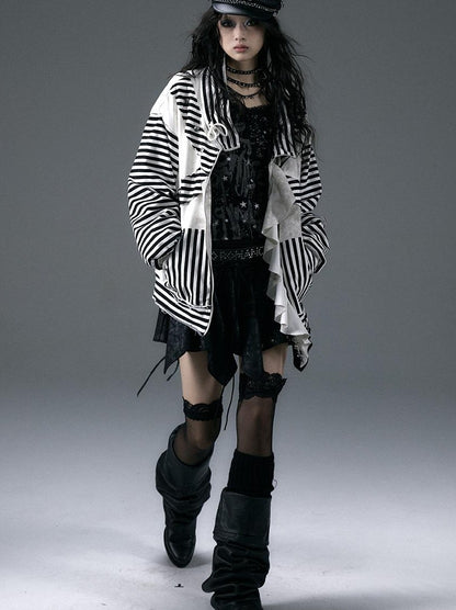 Punk Aesthetic Loose Fleece Peplum Hoodie Coat