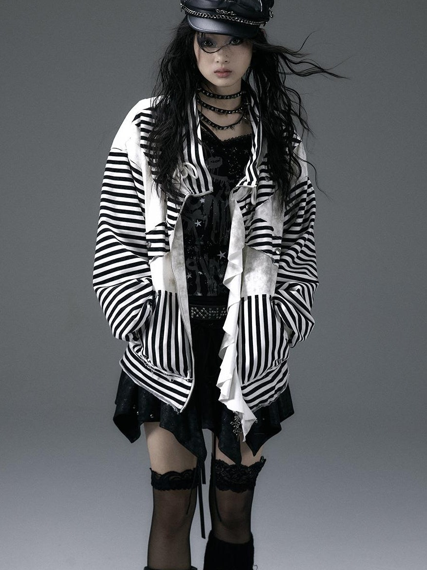 Punk Aesthetic Loose Fleece Peplum Hoodie Coat