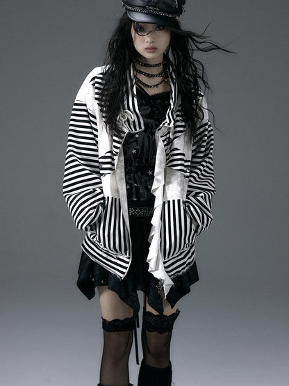 Punk Aesthetic Loose Fleece Peplum Hoodie Coat