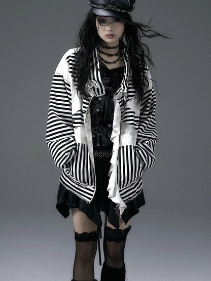 Punk Aesthetic Loose Fleece Peplum Hoodie Coat