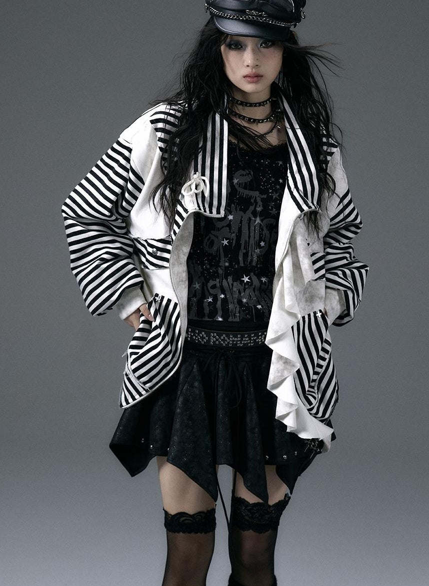 Punk Aesthetic Loose Fleece Peplum Hoodie Coat