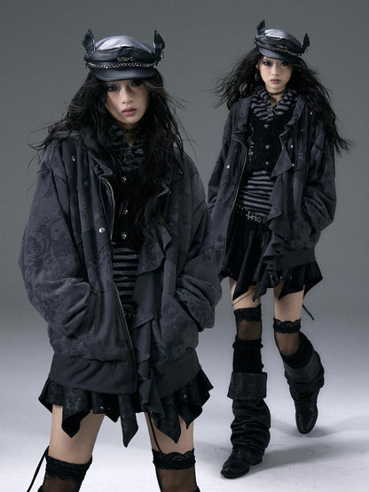 Punk Aesthetic Loose Fleece Peplum Hoodie Coat