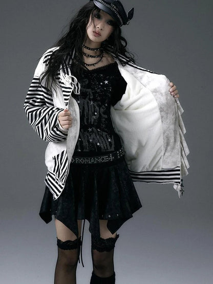 Punk Aesthetic Loose Fleece Peplum Hoodie Coat