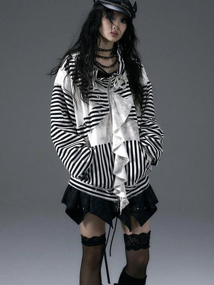 Punk Aesthetic Loose Fleece Peplum Hoodie Coat
