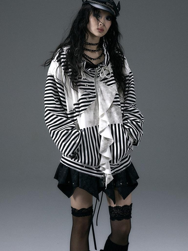 Punk Aesthetic Loose Fleece Peplum Hoodie Coat