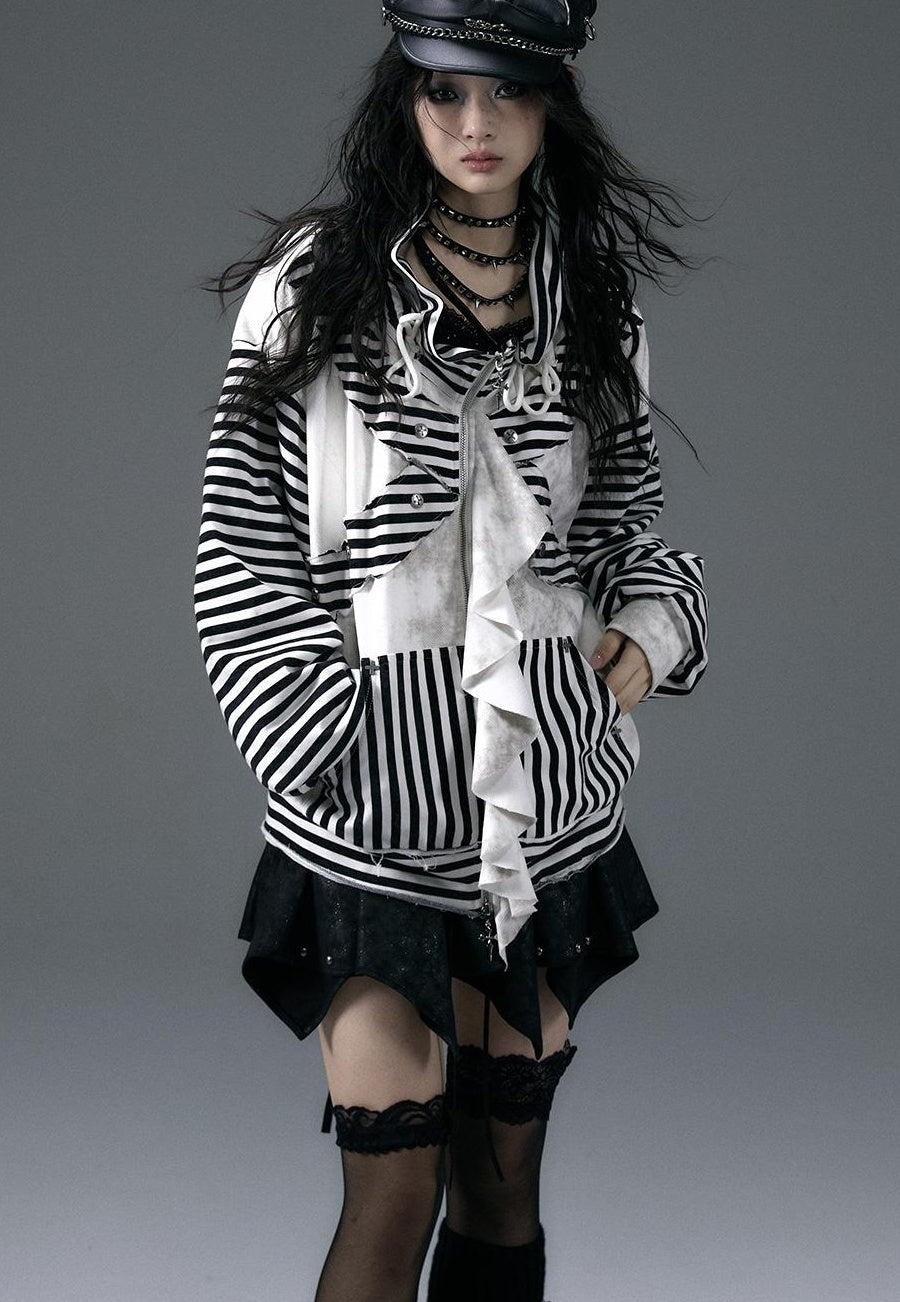 Punk Aesthetic Loose Fleece Peplum Hoodie Coat