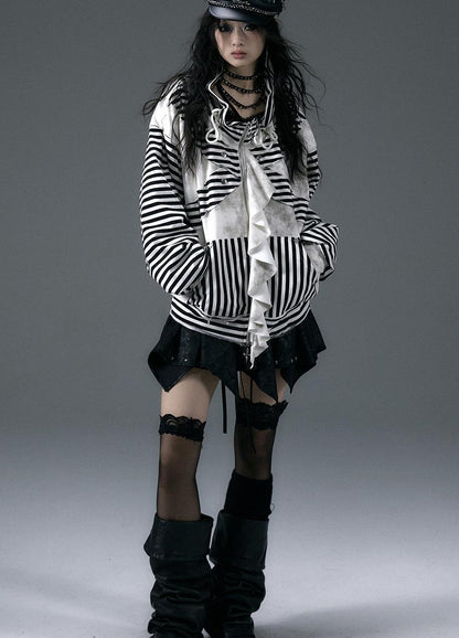 Punk Aesthetic Loose Fleece Peplum Hoodie Coat