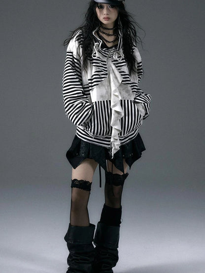 Punk Aesthetic Loose Fleece Peplum Hoodie Coat