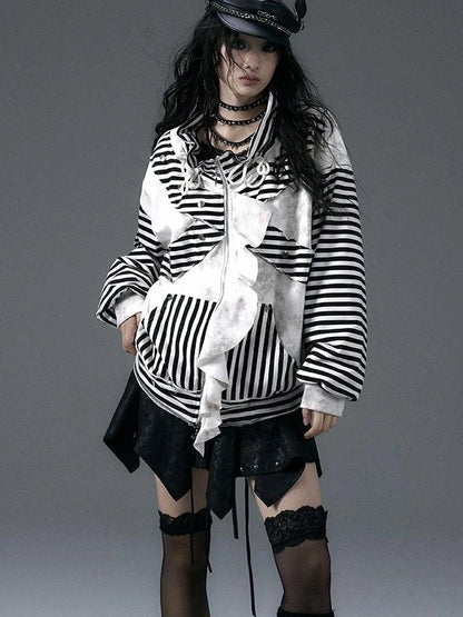 Punk Aesthetic Loose Fleece Peplum Hoodie Coat