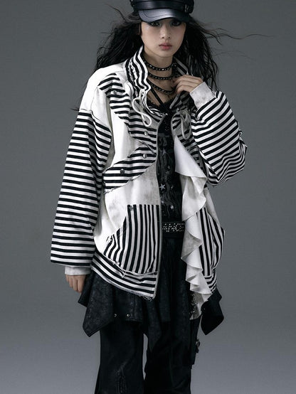 Punk Aesthetic Loose Fleece Peplum Hoodie Coat