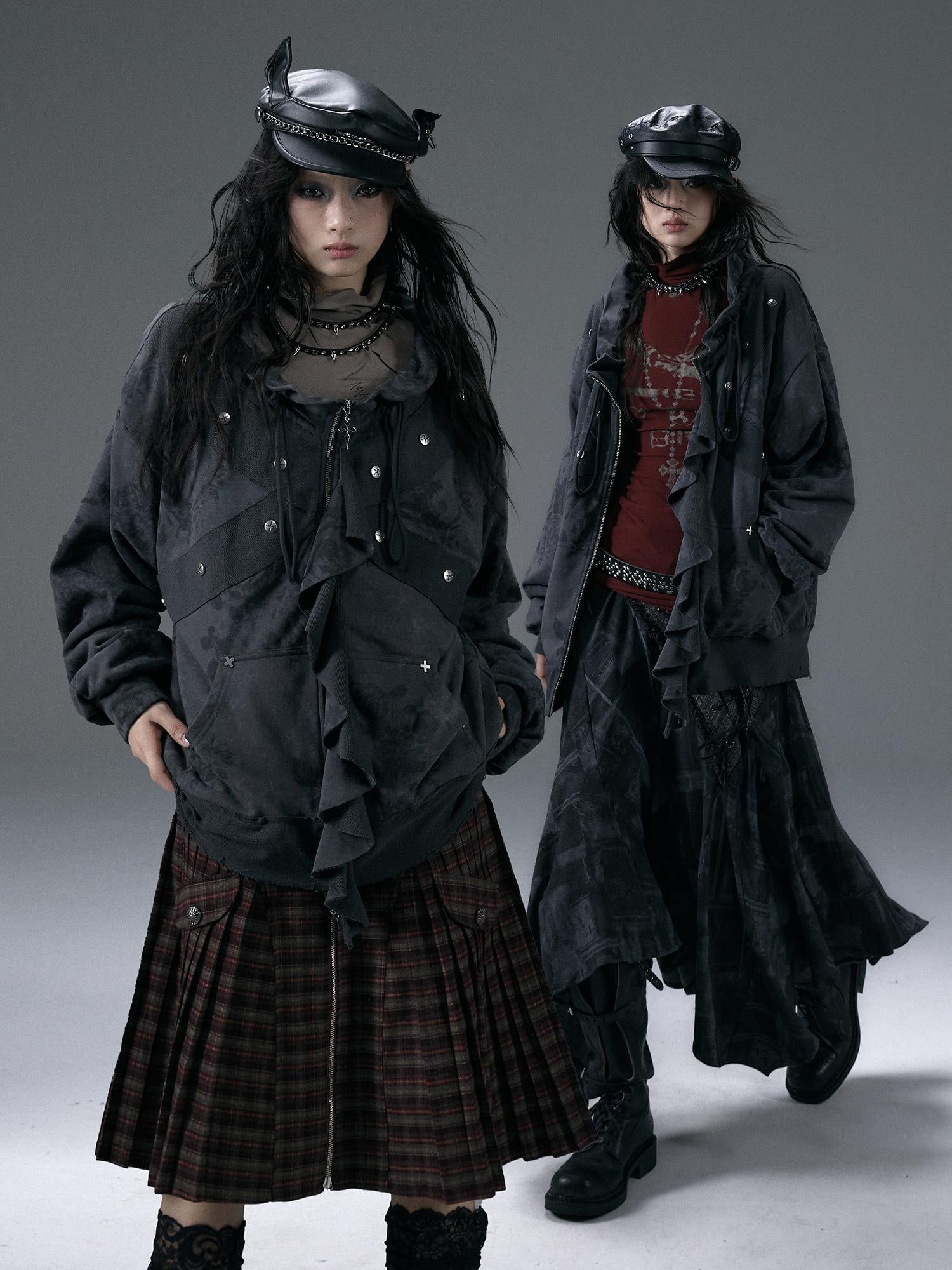 Punk Aesthetic Loose Fleece Peplum Hoodie Coat