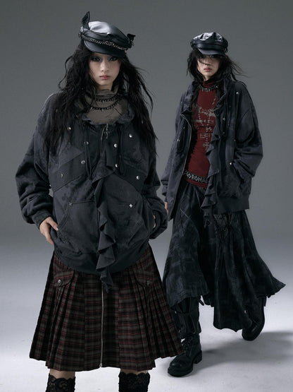 Punk Aesthetic Loose Fleece Peplum Hoodie Coat