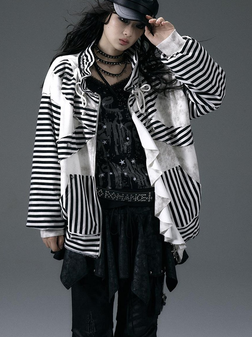 Punk Aesthetic Loose Fleece Peplum Hoodie Coat