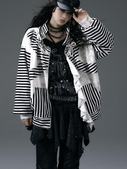 Punk Aesthetic Loose Fleece Peplum Hoodie Coat
