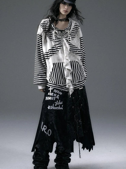 Punk Aesthetic Loose Fleece Peplum Hoodie Coat