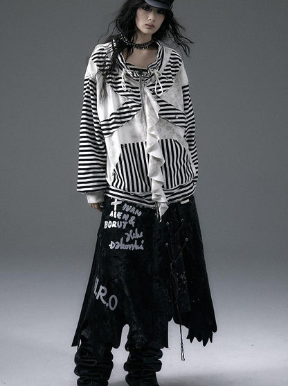 Punk Aesthetic Loose Fleece Peplum Hoodie Coat