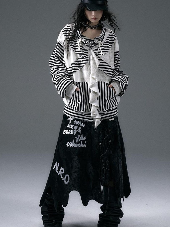 Punk Aesthetic Loose Fleece Peplum Hoodie Coat