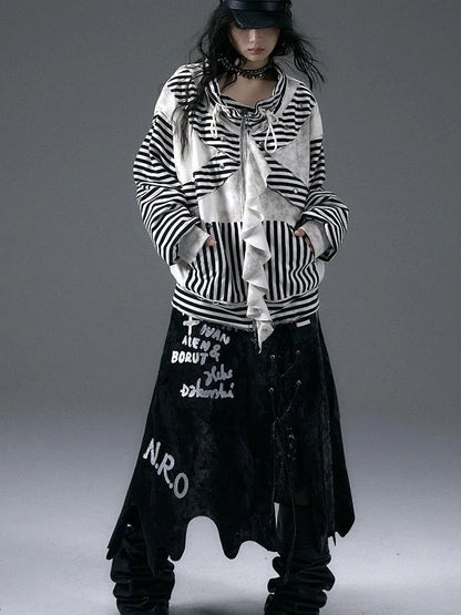 Punk Aesthetic Loose Fleece Peplum Hoodie Coat