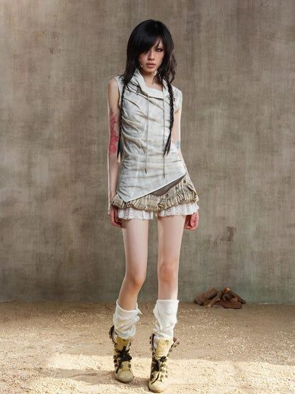 Punk Asym Fold Vest Multi Wear Vintage Summer