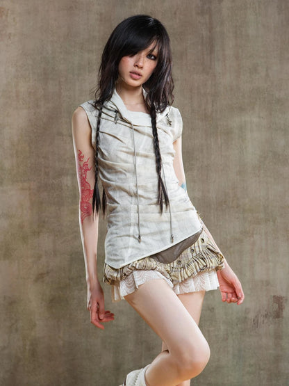 Punk Asym Fold Vest Multi Wear Vintage Summer
