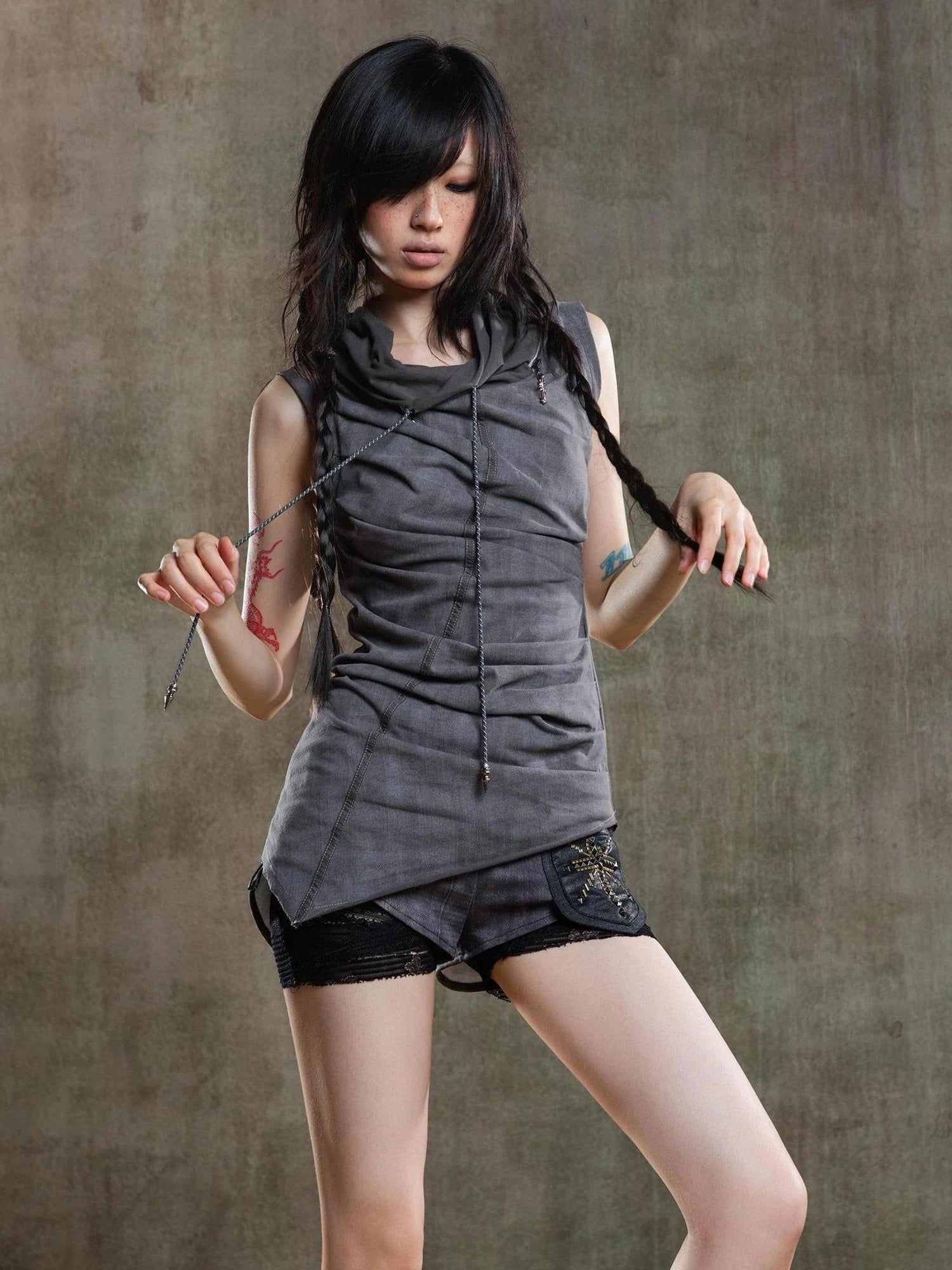 Punk Asym Fold Vest Multi Wear Vintage Summer