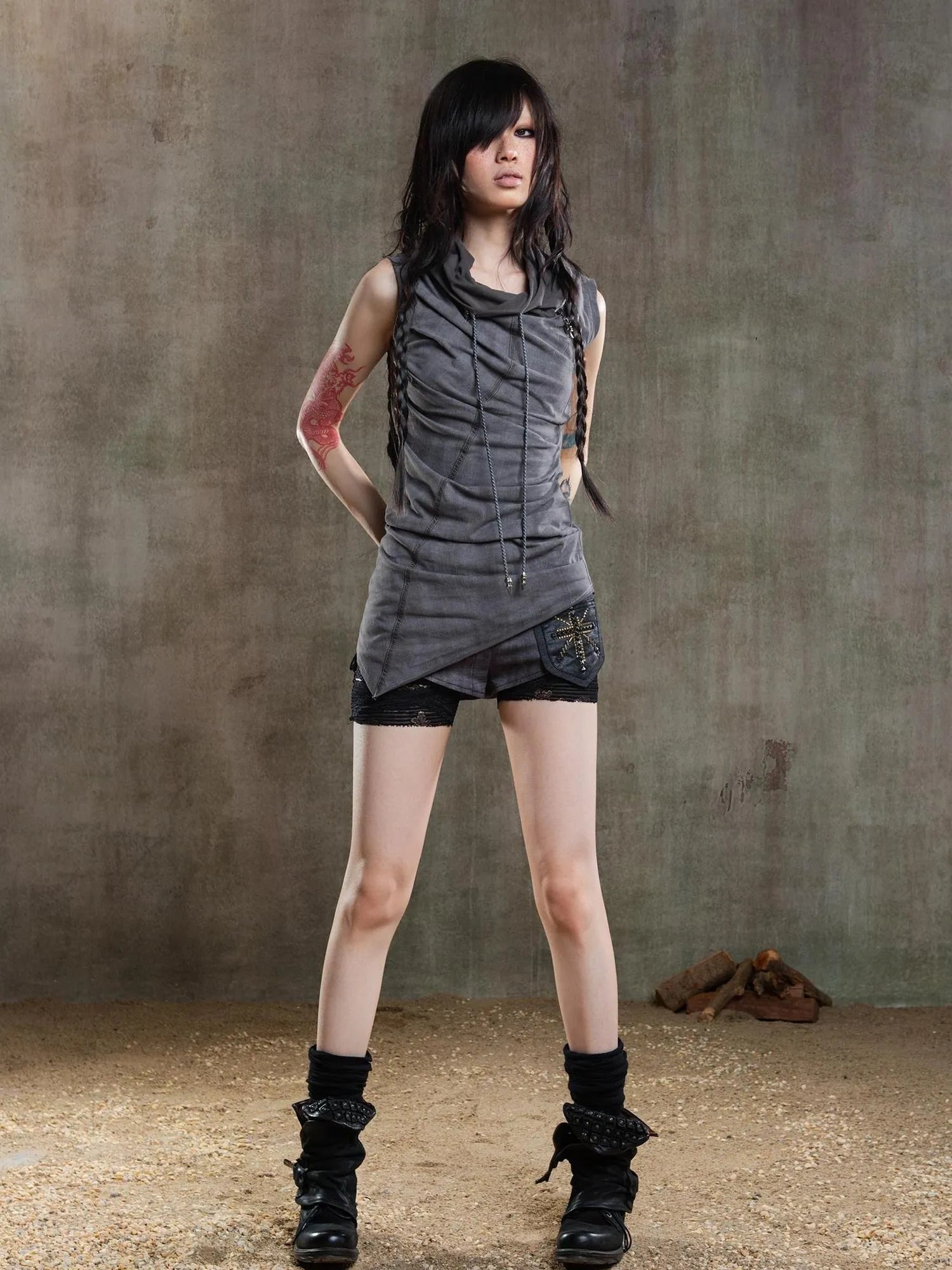 Punk Asym Fold Vest Multi Wear Vintage Summer