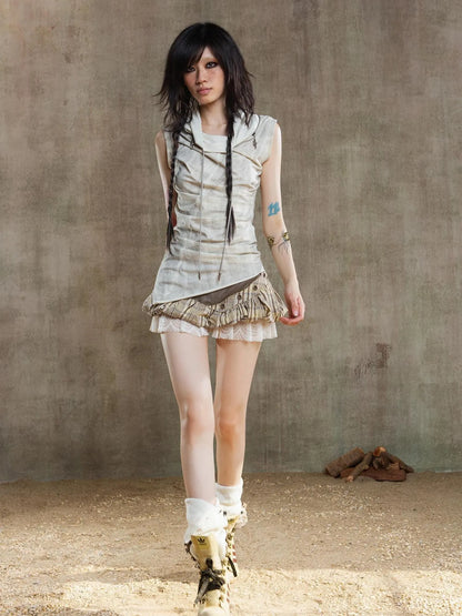 Punk Asym Fold Vest Multi Wear Vintage Summer