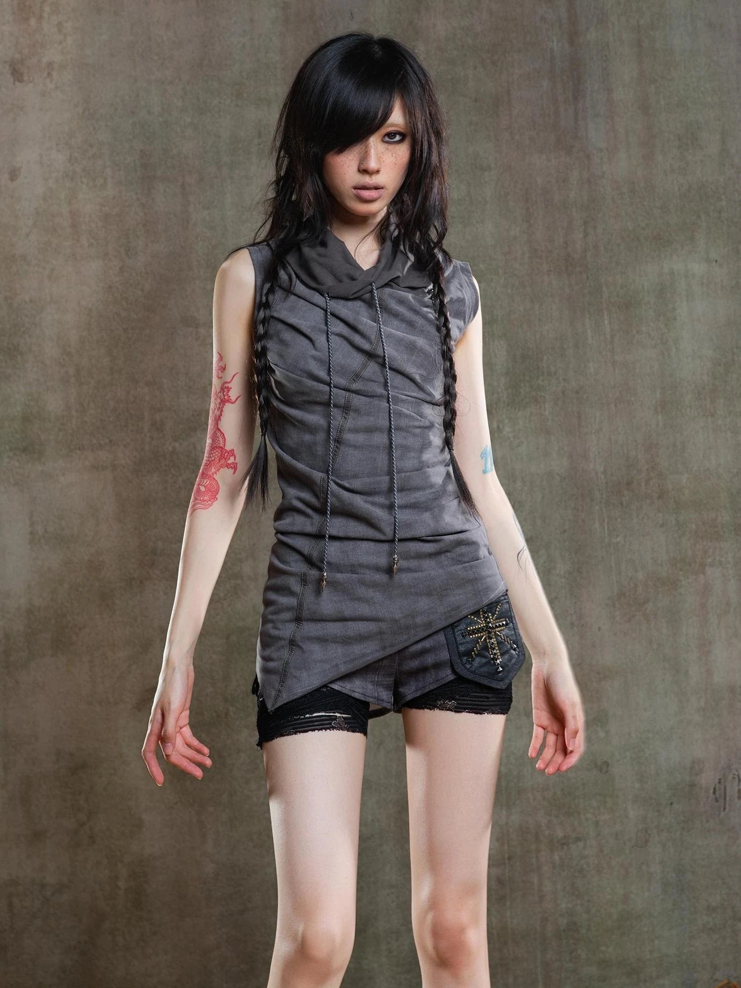 Punk Asym Fold Vest Multi Wear Vintage Summer