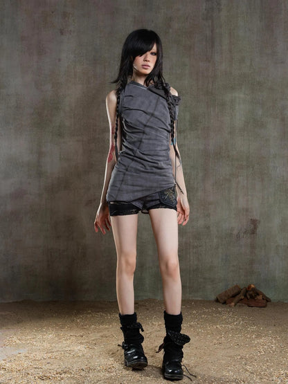 Punk Asym Fold Vest Multi Wear Vintage Summer