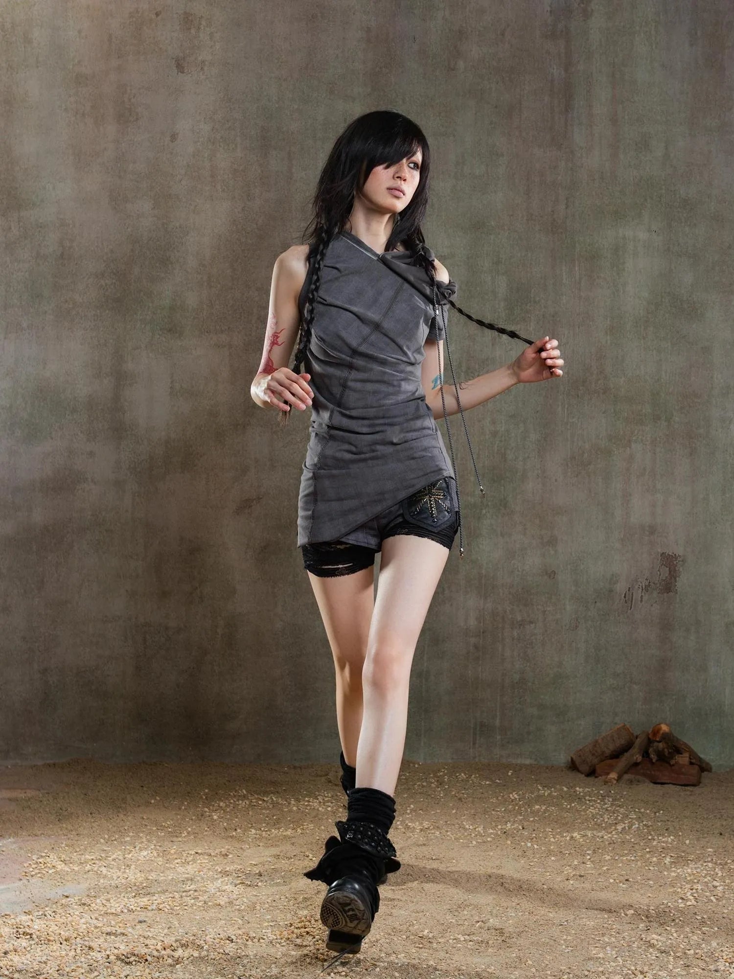 Punk Asym Fold Vest Multi Wear Vintage Summer