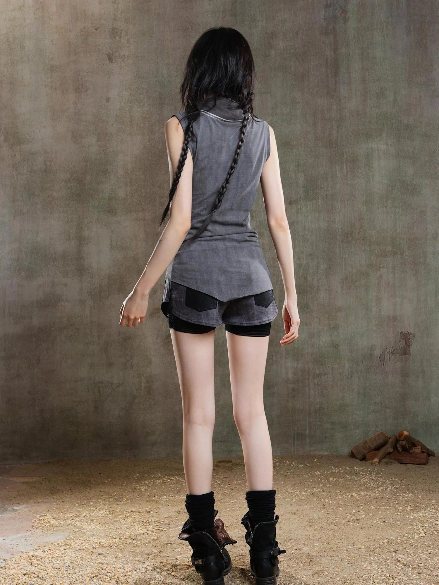 Punk Asym Fold Vest Multi Wear Vintage Summer
